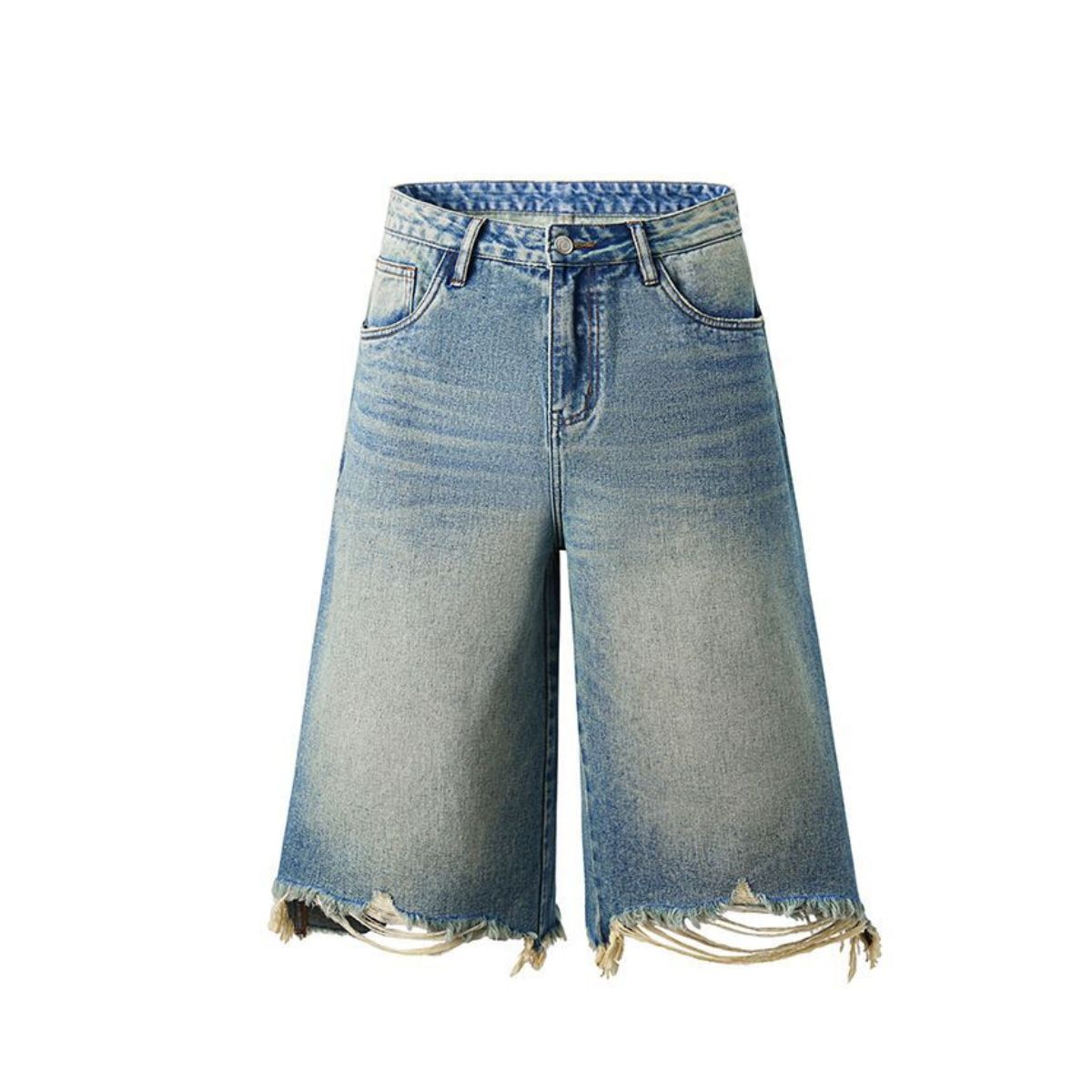 Destroyed Raw-Hem Wide-Leg Cropped Jeans