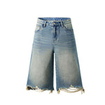 Destroyed Raw-Hem Wide-Leg Cropped Jeans