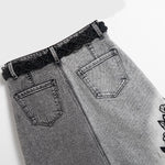 Vintage-Wash Pearl-Embroidered Denim Skirt