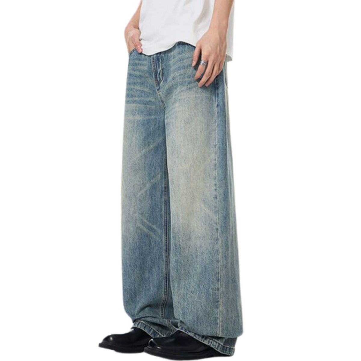 Blue Whisker Straight-Leg Denim Jeans