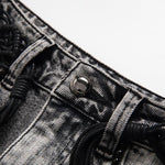 Vintage-Wash Pearl-Embroidered Denim Skirt