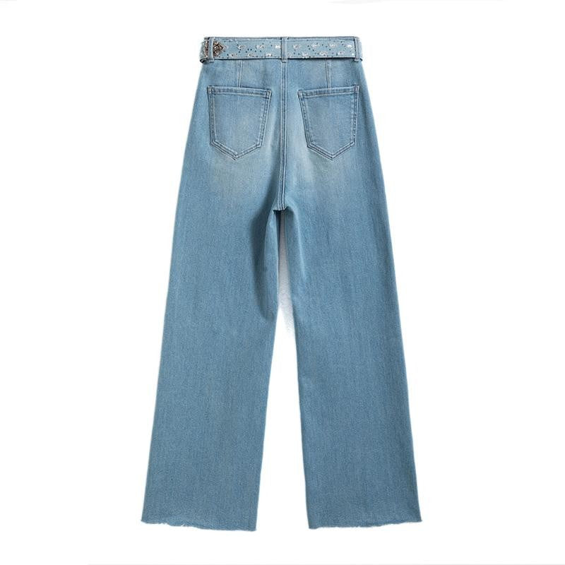 Wide-Leg Rhinestone & Embroidered Cut-Out Jeans