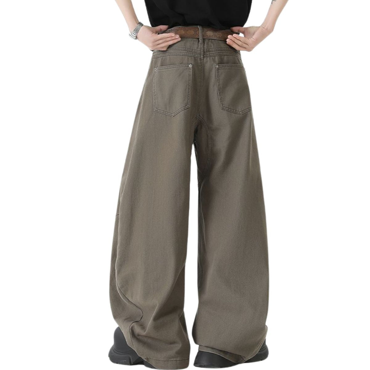 Solid Color Barrel Leg Cotton Trousers