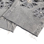 Beaded-Embroidered Floral Cut-Out Ankle Jeans