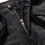 Embroidered & Rhinestone-Transferred Denim Skirt