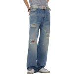 Distressed Hem Straight-Leg Ripped Jeans