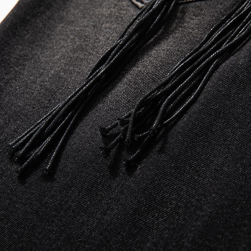 Raw-Edge Hem Heavily Embroidered Denim Skirt