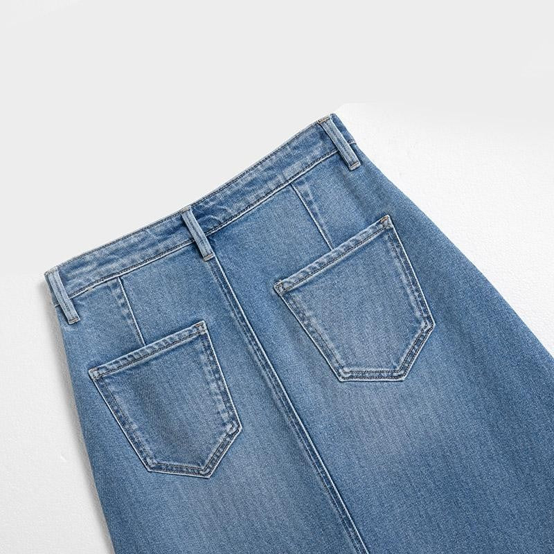 Embroidered Patchwork Cut-Out Denim Skirt