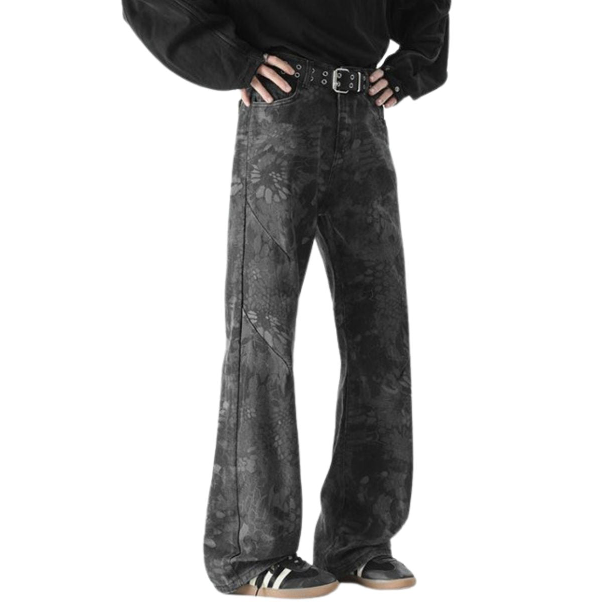 Snake Print Relaxed Fit Denim Trousers