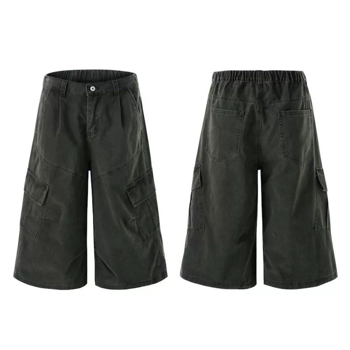 Solid Cargo Wide Leg Cropped Pants