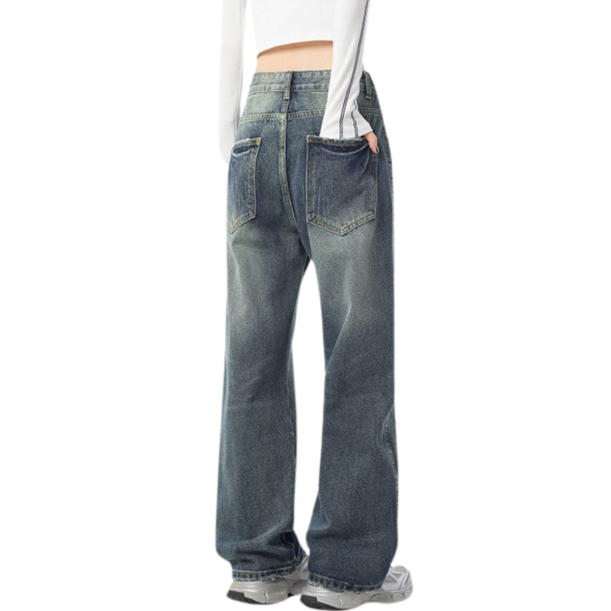 Relaxed Fit Distressed Hem Ripped Jeans