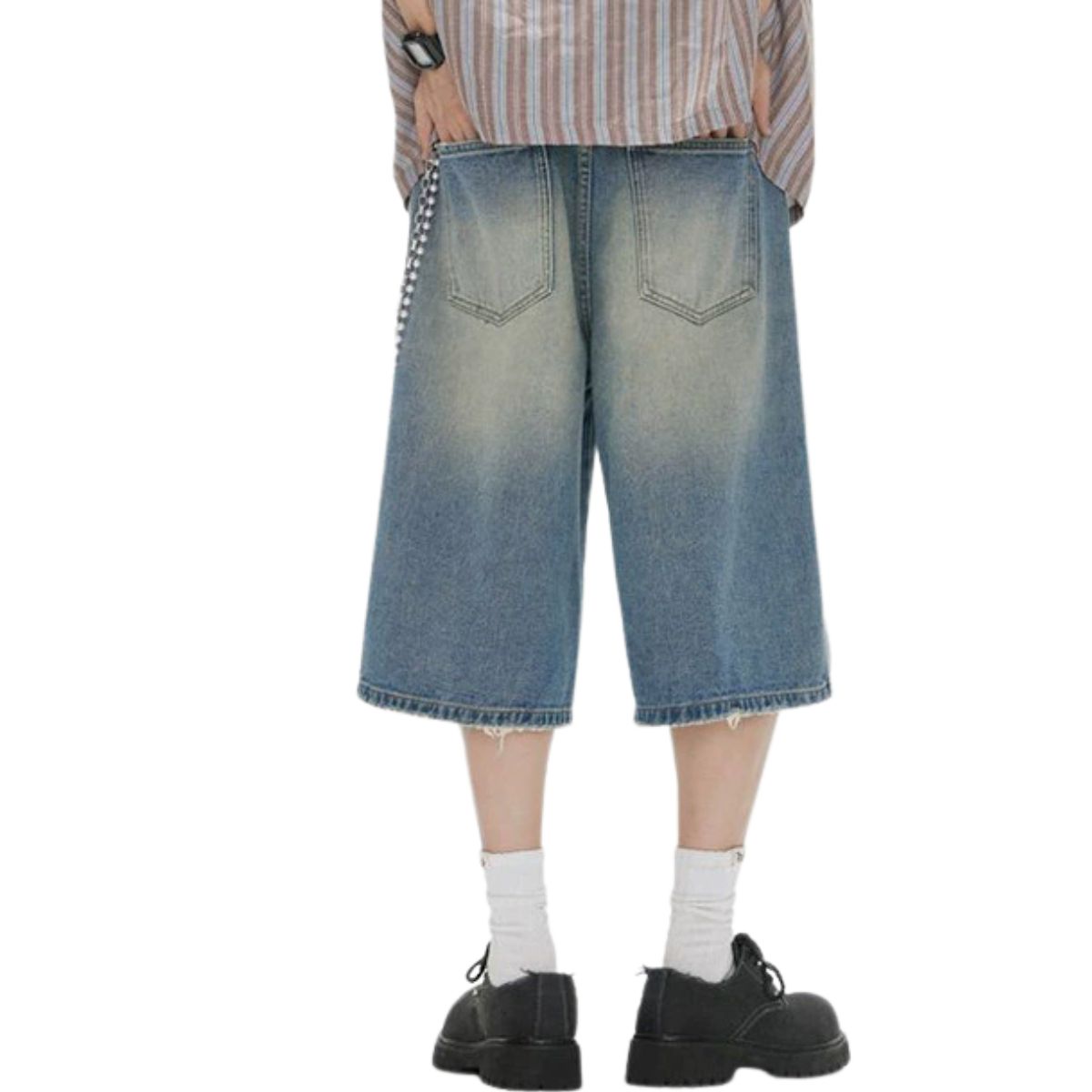 Distressed Wide-Leg Cropped Denim Jeans