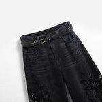 High-Waisted Pearl-Beaded Cut-Out Jeans