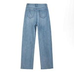 Pearl-Beaded Frog Closure Jeans with Cut-Outs