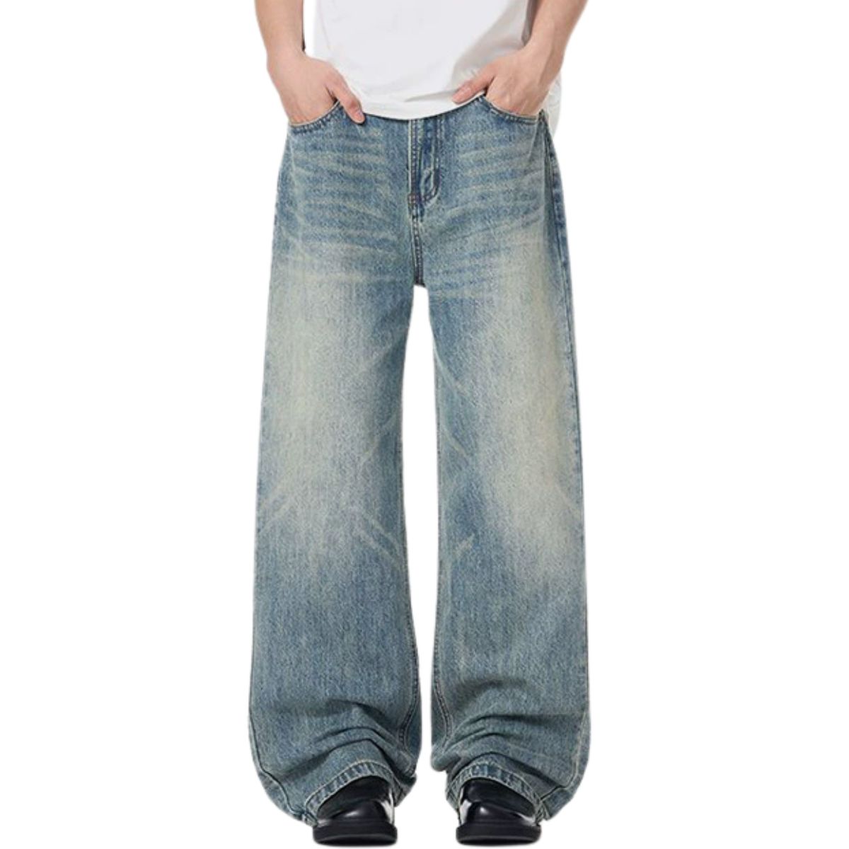 Blue Whisker Straight-Leg Denim Jeans