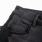 Rhinestones & Pearls Embroidery Patchwork Ankle Jeans