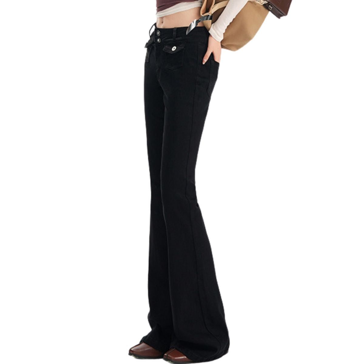 Women's Low-Waisted Flared Knit Jeans