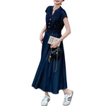 Relaxed Fit Cap Sleeve Denim Midi Dress