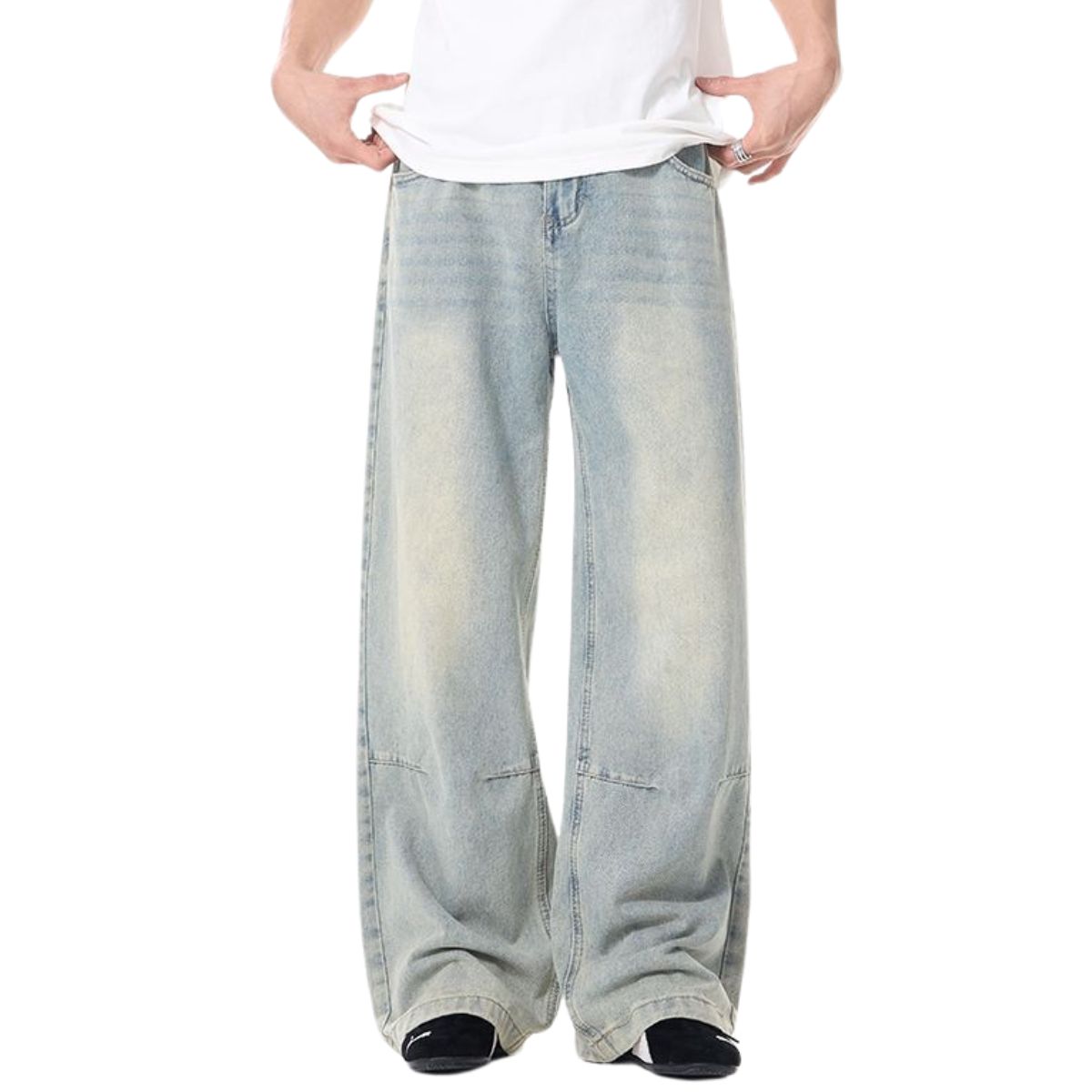 Vintage-Wash Wide-Leg Denim Pants