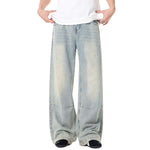 Vintage-Wash Wide-Leg Denim Pants