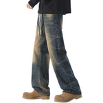 Drawstring Waist Vintage Washed Denim Jeans