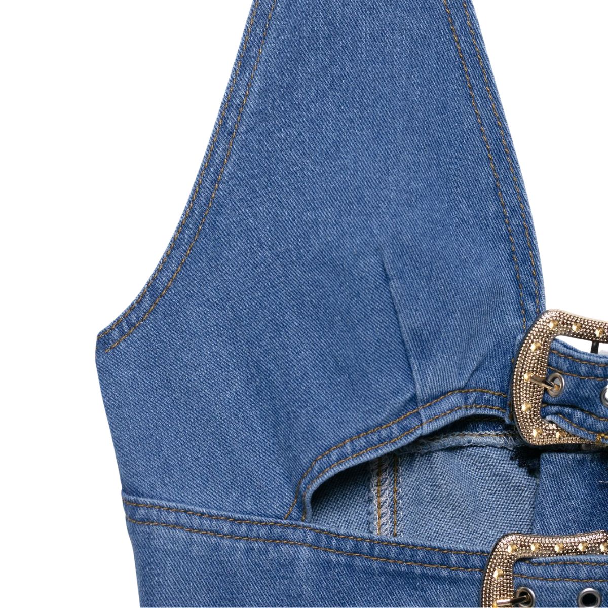 Cut-Out Denim Halter Mini Dress