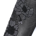 Sequined & Beaded Floral Embroidery Tapered Ankle Jeans