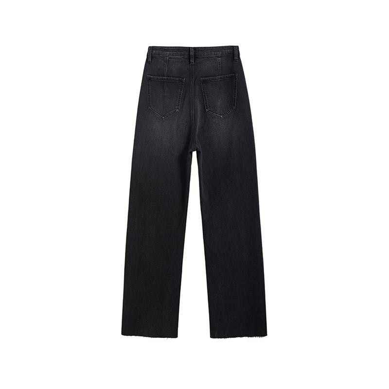 Rose Embroidered Lace-Cut Jeans with Pearl Beading