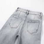 Patchwork Pearl-Frog Closure Embroidered Jeans