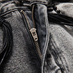 Vintage-Wash Pearl-Embroidered Denim Skirt