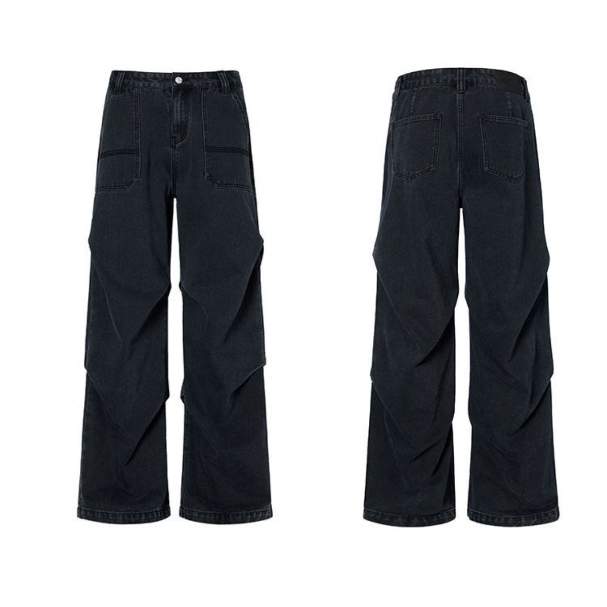 Side-Pleated Oversized Denim Jeans