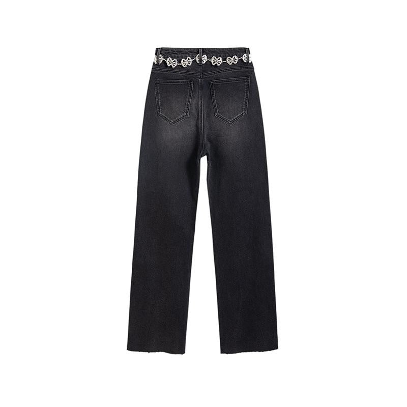 Pearl-Beaded & Rhinestones-Transferred Embroidered Jeans