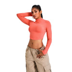 Mock Neck Curved-Hem Long-Sleeve Top