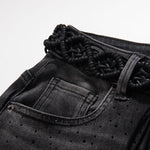 Embroidered & Rhinestone-Transferred Denim Skirt
