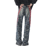 Side Stripe Jacquard-Print Wide-Leg Jeans