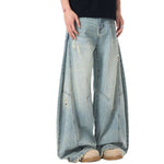 Distressed Raw Hem Barrel-Leg Ripped Jeans