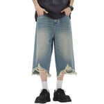 Destroyed Raw-Hem Wide-Leg Cropped Jeans