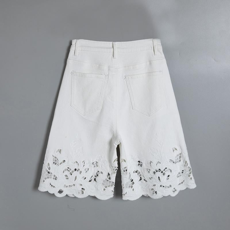 Pearl-Embellished Asymmetric Cut-Out Shorts