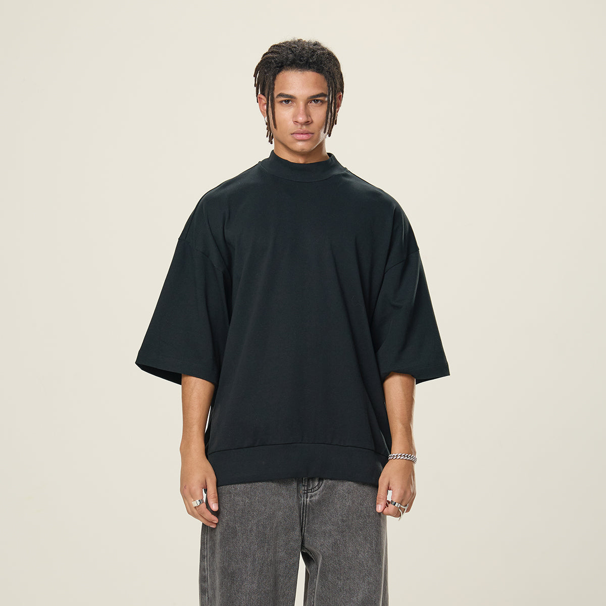 Heavyweight Oversized Mock-Neck Tee 305gsm