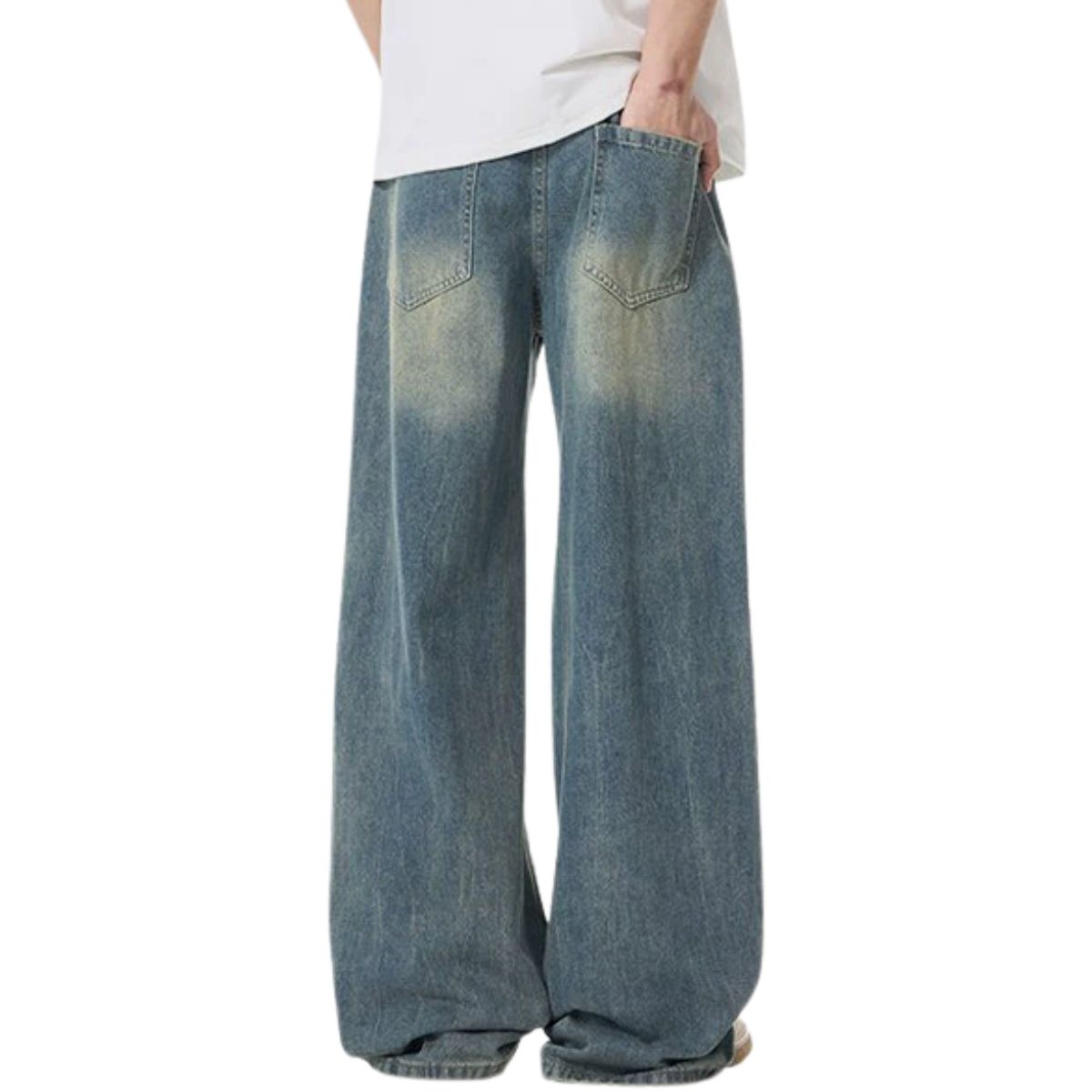 Whisker Straight-Leg Ripped Denim Jeans