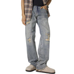 Vintage-Wash Ripped Denim Pants