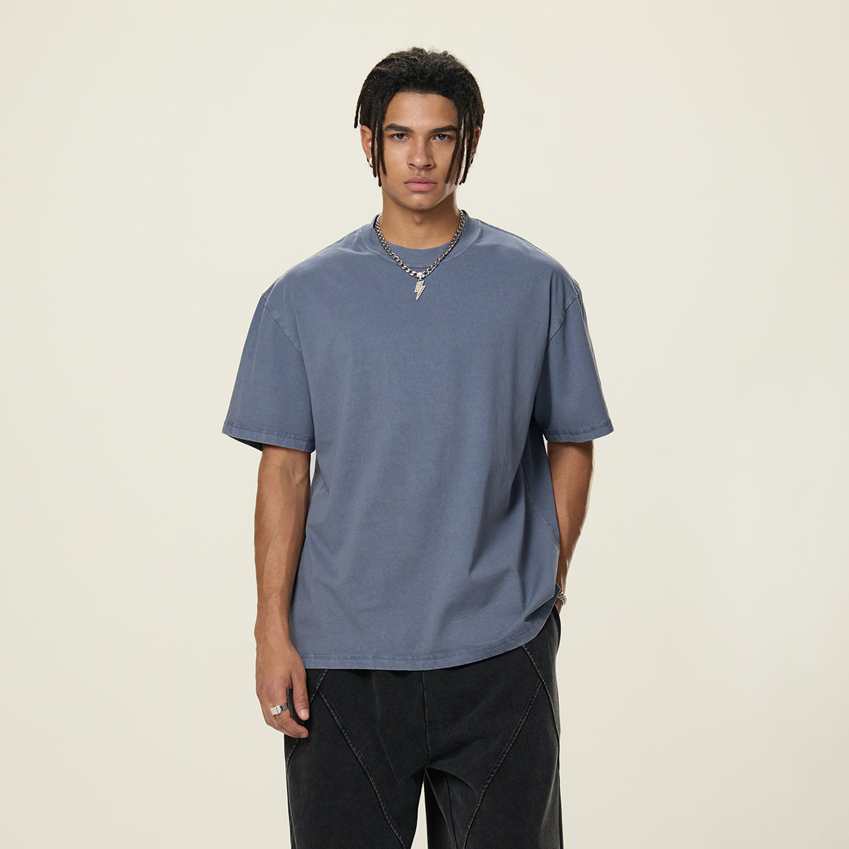Crew Neck Washed Cotton T Shirt 260gsm
