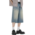 Distressed Wide-Leg Cropped Denim Jeans