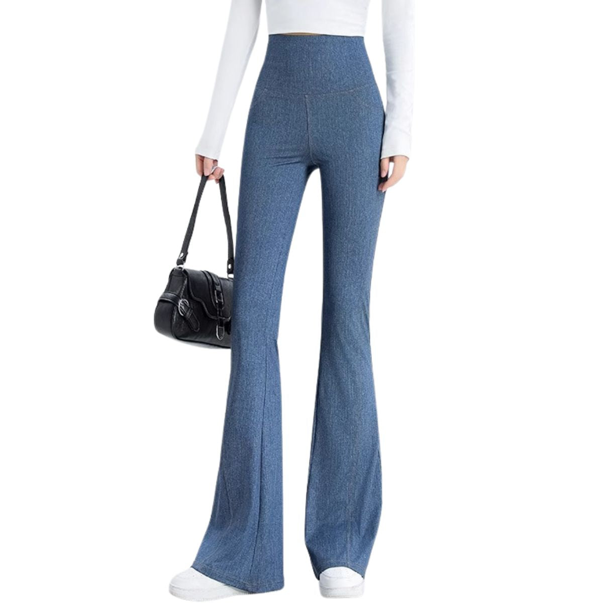 High-Waist Knit Denim Flare Pants