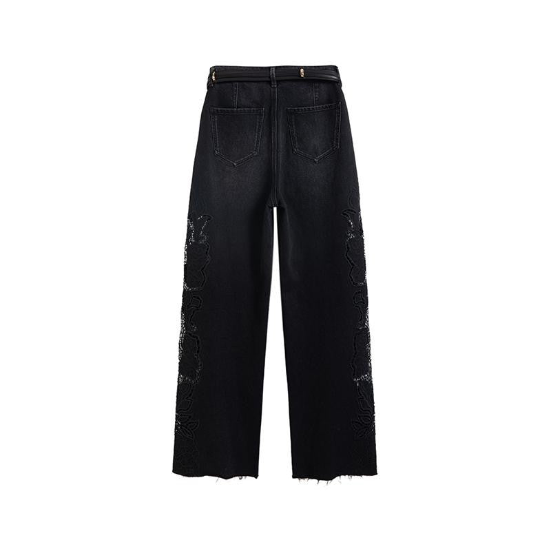 High-Waisted Pearl-Beaded Cut-Out Jeans