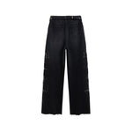 High-Waisted Pearl-Beaded Cut-Out Jeans