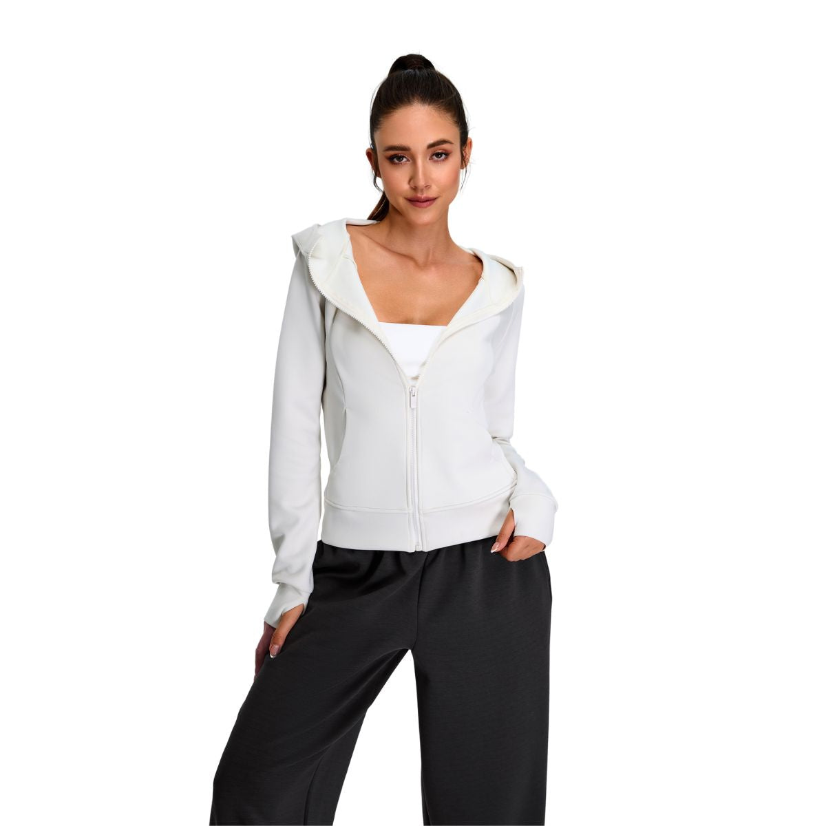 Solid Color Relaxed Fit Full-Zip Hoodie