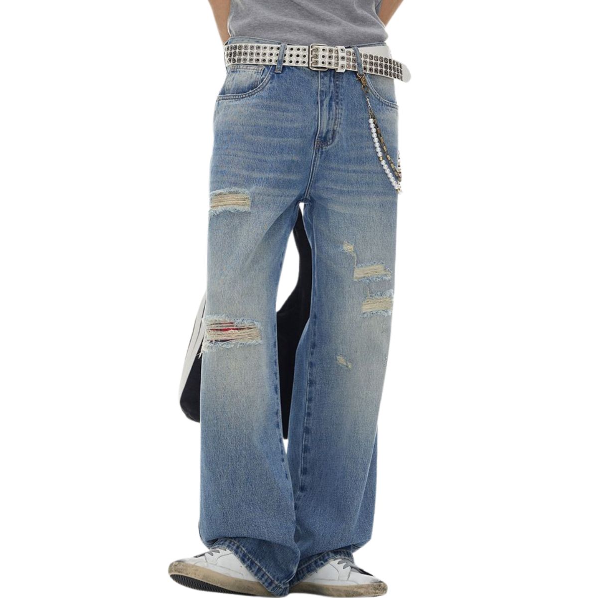 Distressed Hem Straight-Leg Ripped Jeans