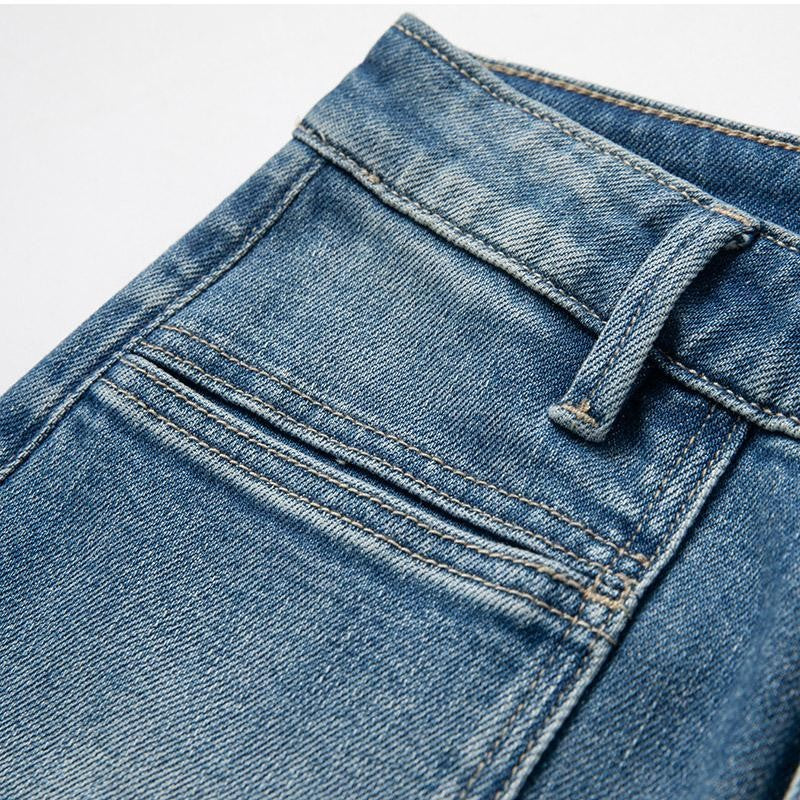 Pearl-Embellished Embroidered Patchwork Cut-Out Jeans