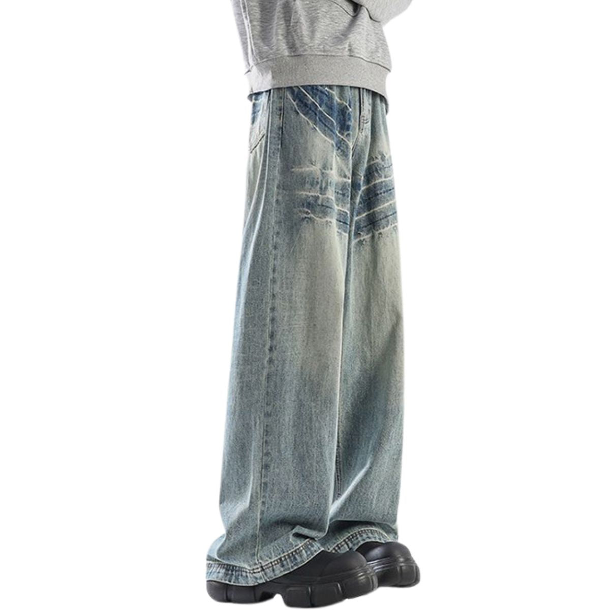 3D Crinkle Tie-Dye Wide-Leg Denim Jeans